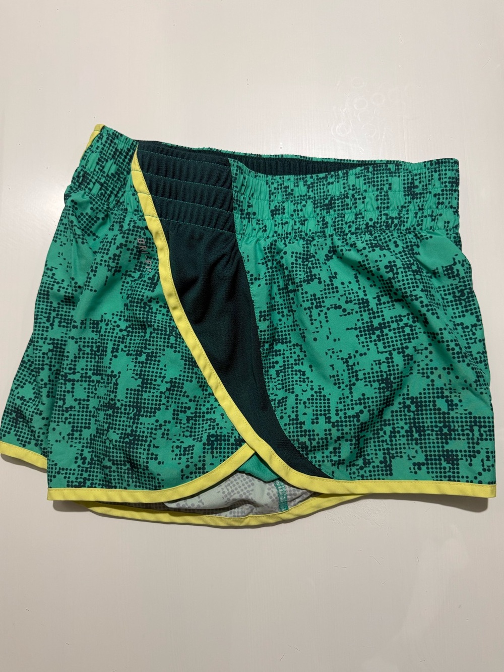 Nike Women’s Teal Green Athletic Shorts with Yellow Trim